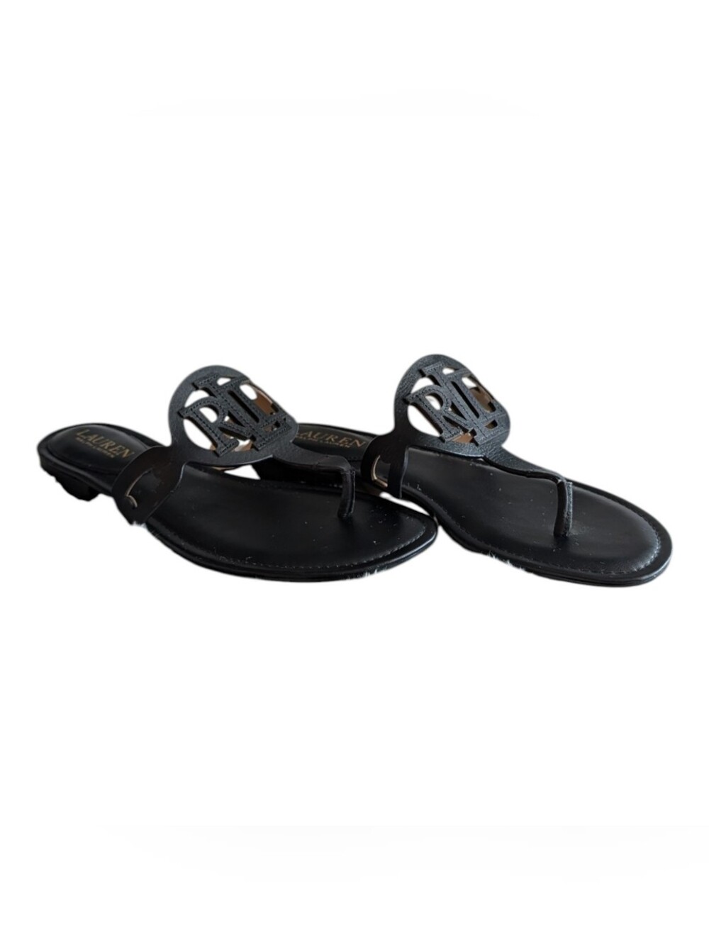 Lauren Ralph Lauren Black Logo Thong Sandals - Picture 3 of 7